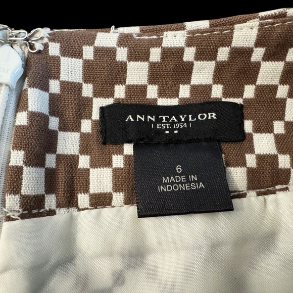 Ann Taylor Brown White Checkered pencil Skirt cotton office siren sz 6 992 - Picture 5 of 10